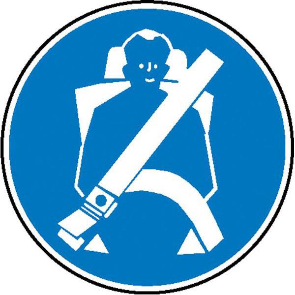Sicherheitsgurt anlegen Gebotsschild auf Bogen, Folienetiketten, gestanzt, 5cm