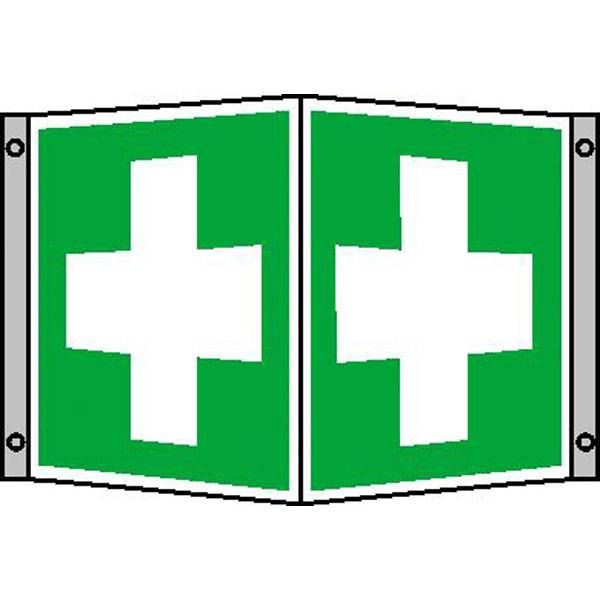Erste Hilfe Rettungsschild als Winkelschild, Alu langnachleuch., 35,3x20x14 cm DIN EN ISO 7010 E003 ASR A1.3 E003