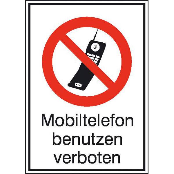 Verbots-Kombischild Mobiltelefon verboten, Alu geprägt, Größe 13,10x18,50 cm