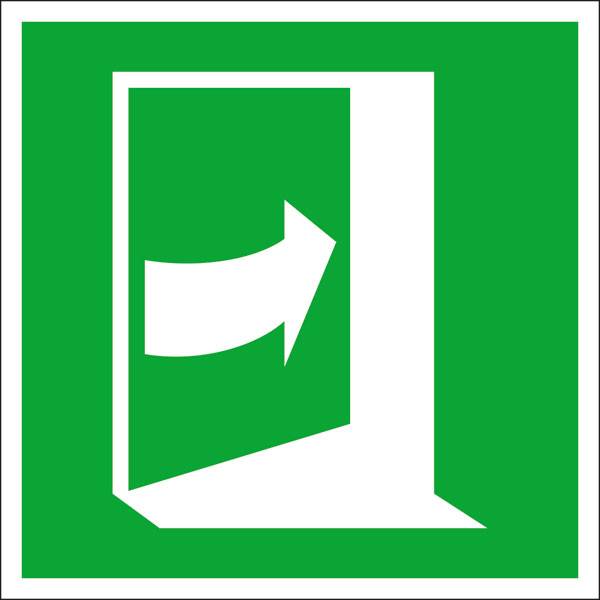 Rettungsschild, Folie langnachleuchtend, Tür öffnet durch Drücken auf der rechte DIN EN ISO 7010 E023