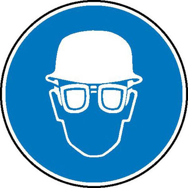 Augen- und Kopfschutz benutzen Gebotsschild, selbstkl. Folie, Größe 10cm