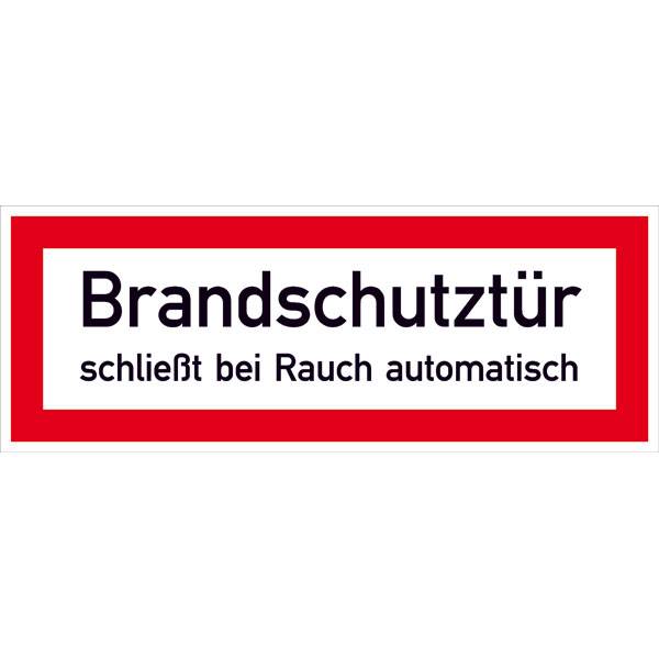 Brandschutztür schließt bei Rauch automatisch Hinweisschild, Alu, 29,70x10,50 cm DIN 4066-D1