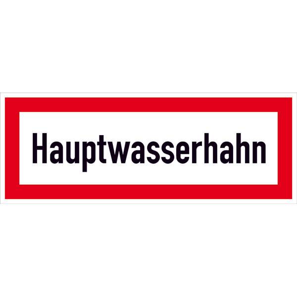 Hauptwasserhahn Hinweisschild Brandschutz, Alu geprägt, Größe 29,70x10,50 cm DIN 4066-D1