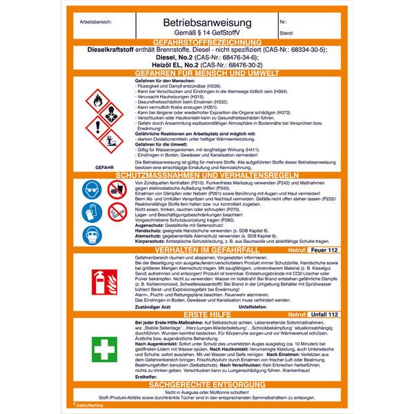 Betriebsanweisung Heiz?l und Diesel, Kunststoff, Gr?áe: 21,0 x 29,7 cm