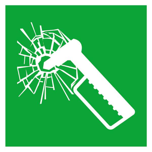 Fluchtwegschild - langnachleuchtend Nothammer, BxH: 5,0 x 5,0 cm DIN EN ISO 7010 E025