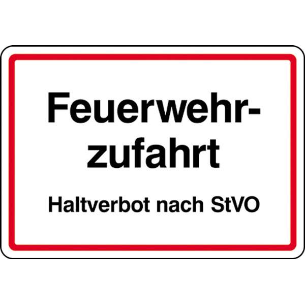 Halteverbot nach StVO Hinweisschild Feuerwehrzufahrt, Alu, 50x35 cm