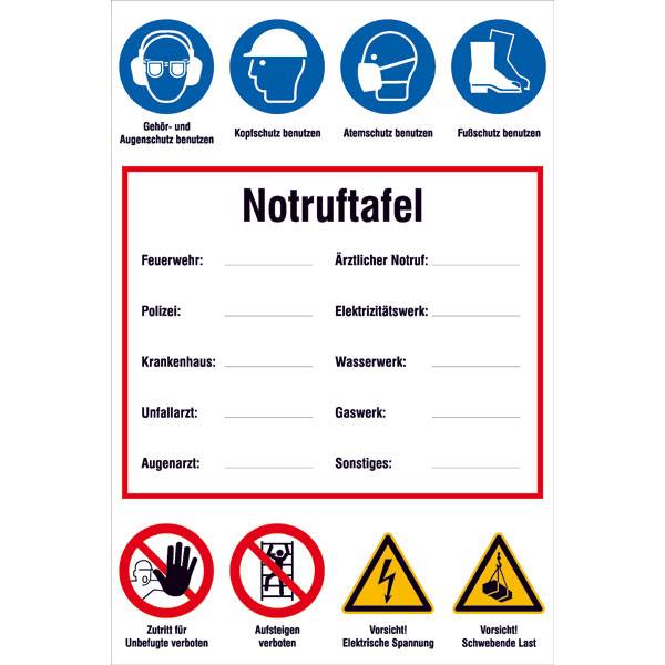 Notruf-Tafel für Baustellen, Alu-Dibond, 80,0 x 120,0 cm