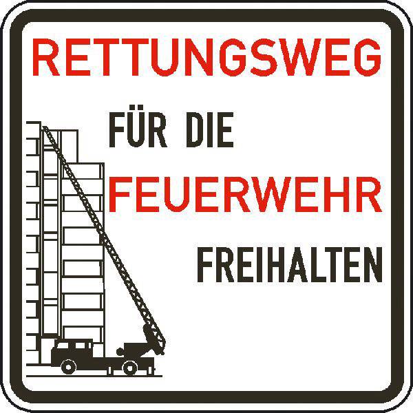 Rettungswege für die Feuerwehr freihalten, Verkehrsschild StVO, Nr. 2048, 50x50 cm