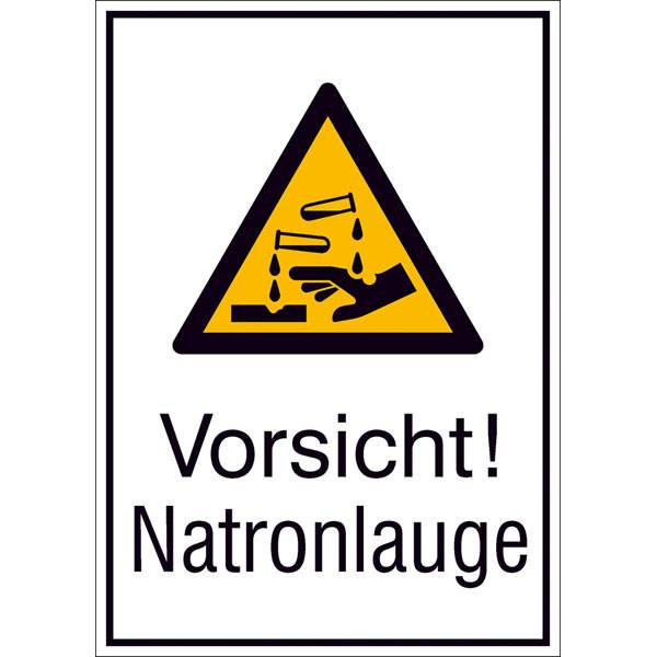 Warn-Kombischild,Folie,Vorsicht! Natronlauge,13,1 x 18,5 cm DIN EN ISO 7010 W023 + Zusatztext ASR A1.3 W023 + Zusatztext