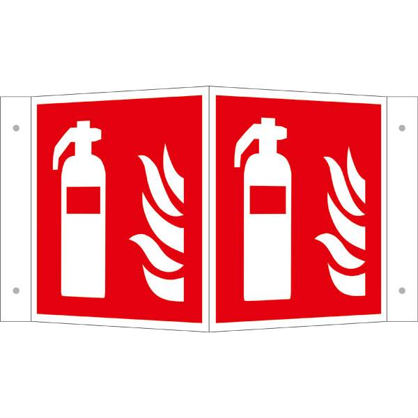 Brandschutzschild, Winkelschild, Feuerlöscher, Größe: 30,0 x 30,0 cm DIN EN ISO 7010 F001 ASR A1.3 F001