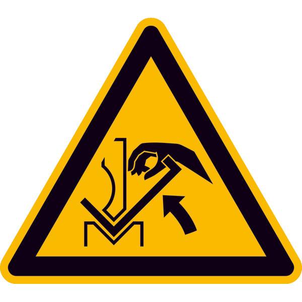 Warnschild, Warnung vor Quetschgefahr der Hand zwischen Presse, SL: 10 cm DIN EN ISO 7010 W031