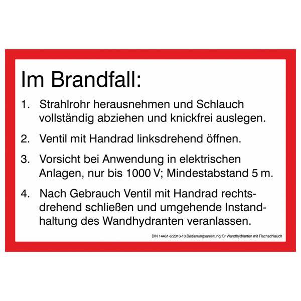 Brandschutz Bedienungsanleitung für Wandydranten mit Flachschlauch, Folie, A4 DIN 14461-6