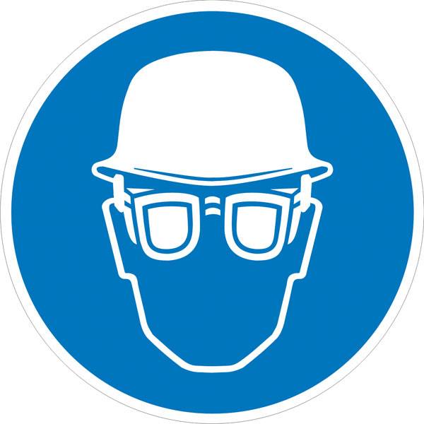 Augen- und Kopfschutz benutzen Gebotsschild, selbstkl. Folie, Größe 31,50cm