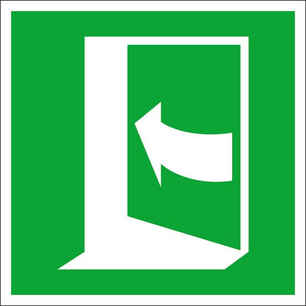 Rettungsschild, Folie langnachleuchtend, Tür öffnet durch Drücken auf der linken DIN EN ISO 7010 E022