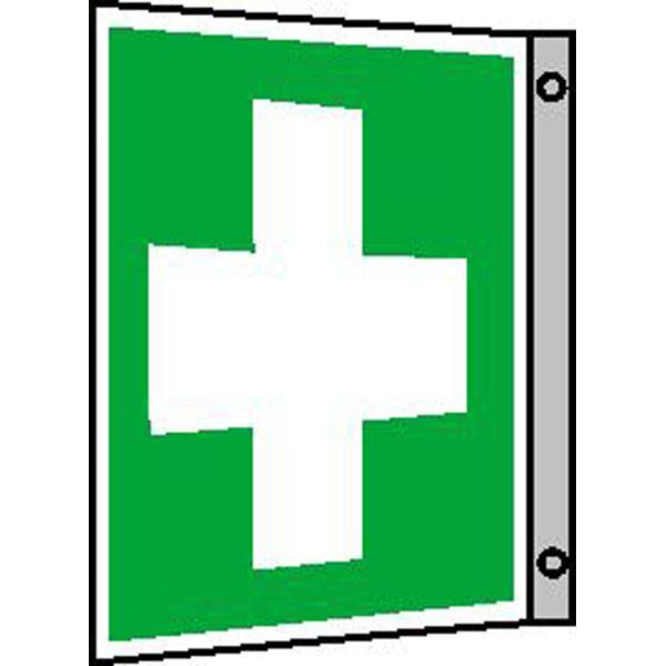Erste Hilfe Rettungsschild als Fahnenschild, Alu, 2,2x15x15,5 cm DIN EN ISO 7010 E003 ASR A1.3 E003