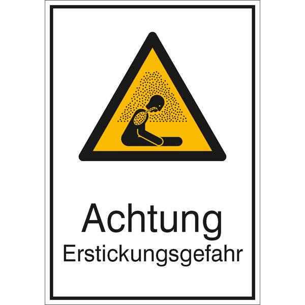 Warn-Kombischild, Folie, Achtung Erstickungsgefahr, Größe: 21,0 x 29,7cm DIN EN ISO 7010 W041 mit Zusatztext