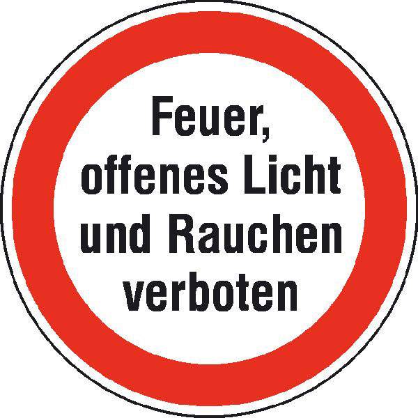 Feuer,offenes Licht u. Rauchen verb. Hinweisschild z. Betriebskennzselbstkl.20cm