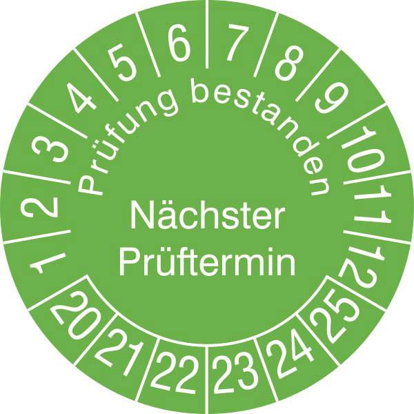 Prüfplaketten Prüfung bestanden...,grün/weiß, 15 Stk/Bogen, 3 cm Version: 25-30 - Prüfplakette Prüfung bestanden 25-30