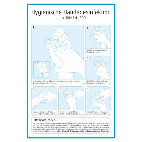 Hygienische Händedesinfektion gem. DIN EN 1500, Kunststoff, 20,0 x 30,0 cm