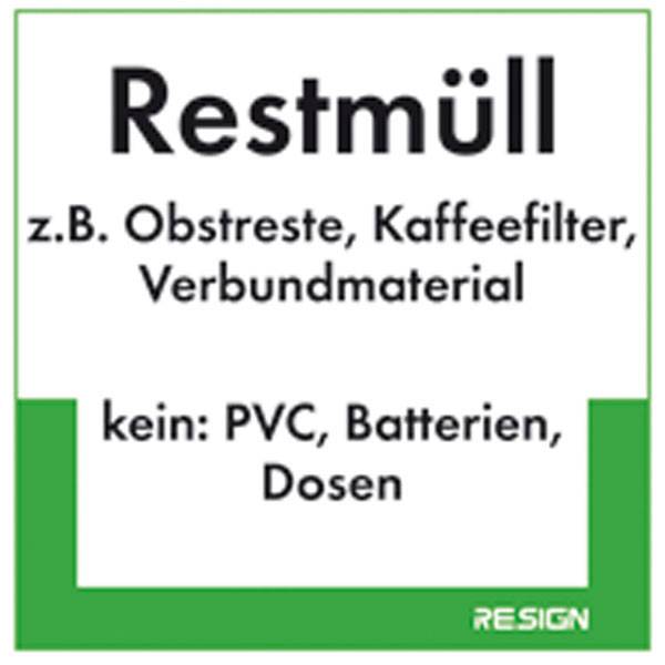 Abfallkennzeichnung - Textschild, Restmüll z.B. Obstreste, (BxH): 20,0 x 20,0 cm