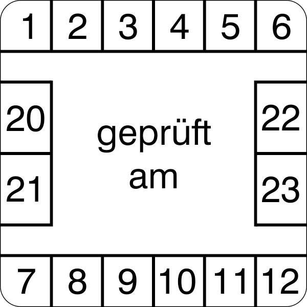 Prüfplaketten - geprüft am, 15 Stück/Bogen, selbstklebend, 3x3cm Version: 25-28 - Prüfplakette ohne Jahresfarbe 25-28