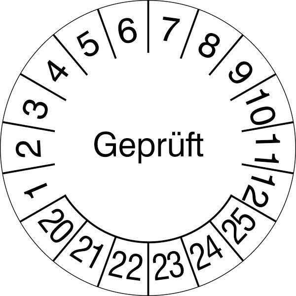 Prüfplaketten Geprüft ,15 Stück/Bogen, selbstklebend, 3 cm Version: 25-30 - Geprüft 25-30