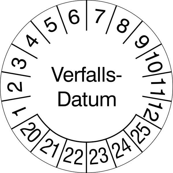 Prüfplaketten Verfalls-Datum, 15 Stück/Bogen, selbstklebend, 3,0 cm Version: 21-26 - Verfallsdatum 21-26