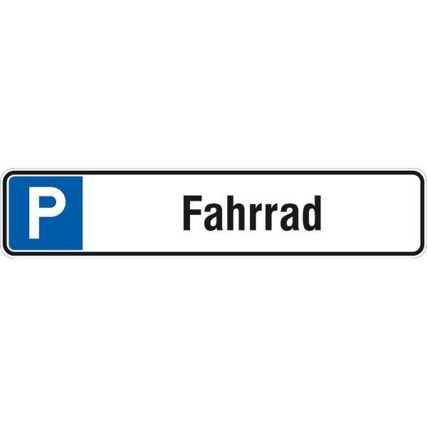Parkplatzschild Symbol: P, Text: Fahrrad, Alu geprägt, Größe 52 x 11 cm