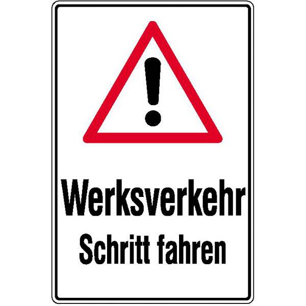 Werksverkehr Schritt fahren Verkehrsschild, Alu geprägt, Größe 50x75 cm