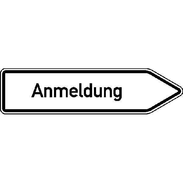 Innerbetrieblicher Wegweiser rechts Anmeldung, Alu refl., 140x35 cm