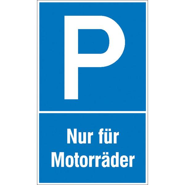 Parkplatzschild Symbol: P, Text: Nur für Motorräder, Alu geprägt, 40x60 cm