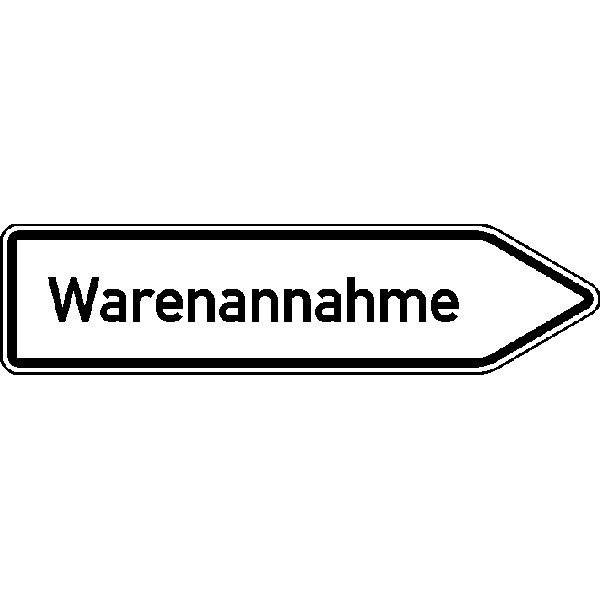 Innerbetrieblicher Wegweiser rechts Warenannahme, Alu refl., 140x35 cm