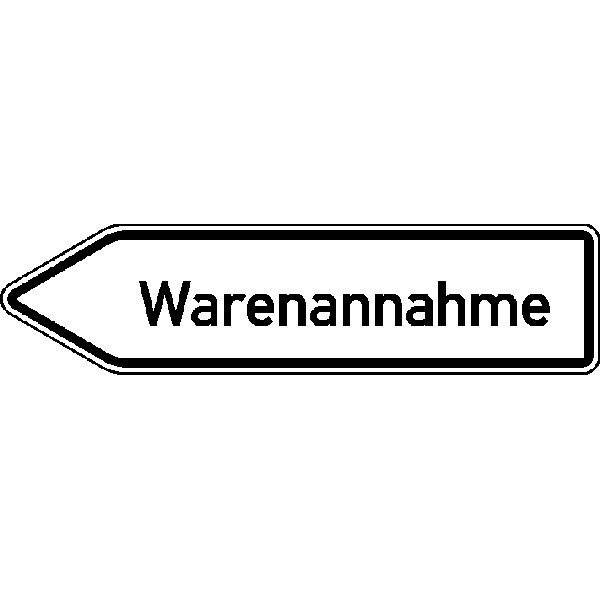 Innerbetrieblicher Wegweiser links Warenannahme, Alu refl., 140x35 cm