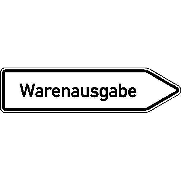 Innerbetrieblicher Wegweiser rechts Warenausgabe, Alu refl., 140x35 cm