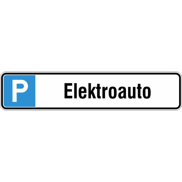 Parkplatzschild Symbol: P, Text: Elektroauto, Alu geprägt, Größe 52 x 11 cm