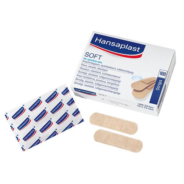 Wundversorgung Pflaster, Hansaplast SOFT, Hypoallergener Wundschnellverband, 1,9x7,2 cm, 100 Stück