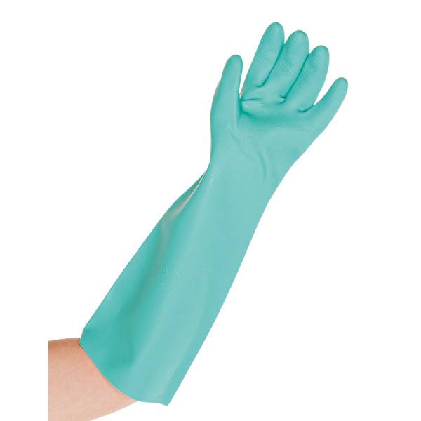 Nitrilhanschuh Chemikalienschutz grün, 46 cm Längeallergiefrei, lebensmittelecht Version: 02 - Größe: L