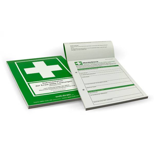 Erste Hilfe Meldeblock DIN A5 zur Dokumentation von Erste Hilfe-Leistungen