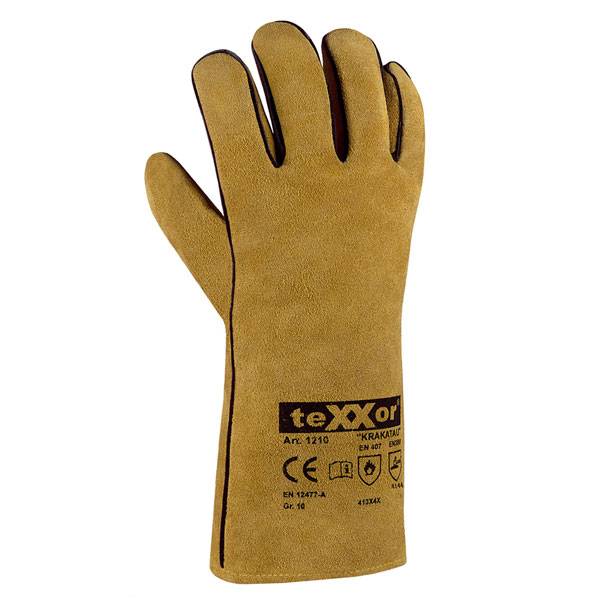 Schweißerhandschuhe KRAKATAU, Rindspaltleder, hitzebeständig, beige