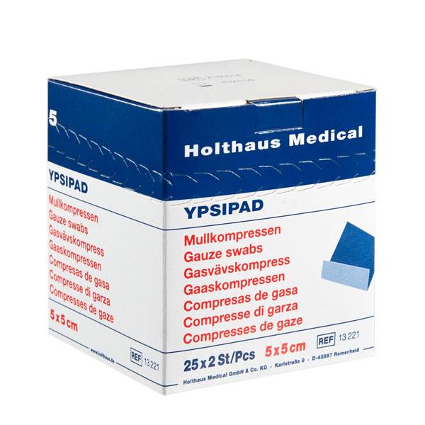Ypsipad Mullkompresse weiß steril Inhalt: 25 x 2 Stück, Größe: 5,0 x 5,0 cm