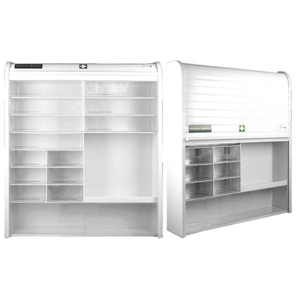 Verbandschrank Rollmed, 14 transparente Schubladen, unbefüllt, Maße: 48x42x10 cm