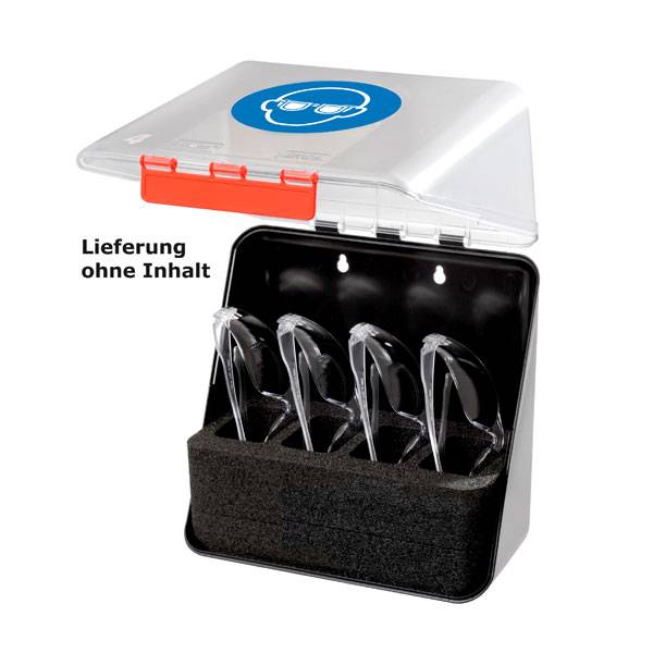 GEBRA Box für Schutzbrillen, Midi transparent f. 4 Stück, ohne Inhalt, Gr.: 23,60 cm x 22,50 cm x 12,50 cm
