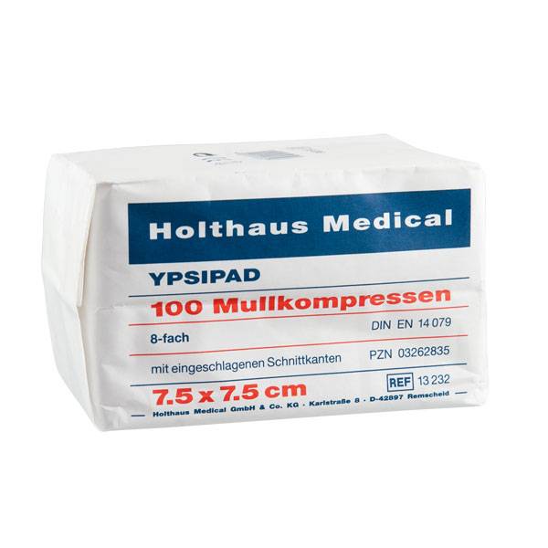 Ypsipad Mullkompresse weiß unsteril Inhalt: 100 Stück, Größe: 7,5 x 7,5 cm