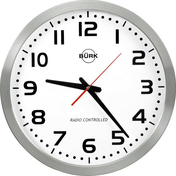 Funkwanduhr, Edelstahlgehäuse gebürstet, 30cm durchm.