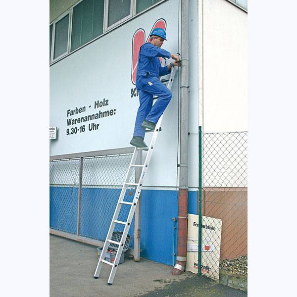 Alu-AnlegeLeiter, Arbeitshöhe bis ca. 7,65 m, Sprossen: 24, Gewicht: ca 13,00 kg