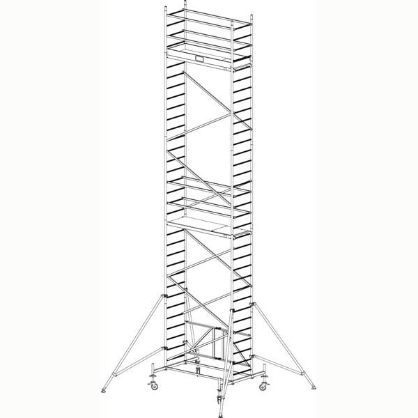 Rollgerüste Faltgerüst (Alu), Arbeitshöhe 9,8 m, Standhöhe 7,8 m,Gerüsthöhe 9 m, Gewicht 184,1 kg