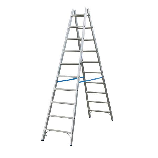 Sprossen- Doppel- Leiter, (Alu), Höhe 6,15 m, Höhe 4,48 m, Sprossenanzahl 2x16, Gewicht 20,5 kg