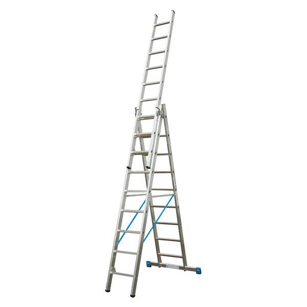 Vielzweck-Leiter (Alu), dreiteilig, Arbeitshöhe 7,1 m,Länge einteilig 2,7 m, dreit. 6,05 m 16,8 kg