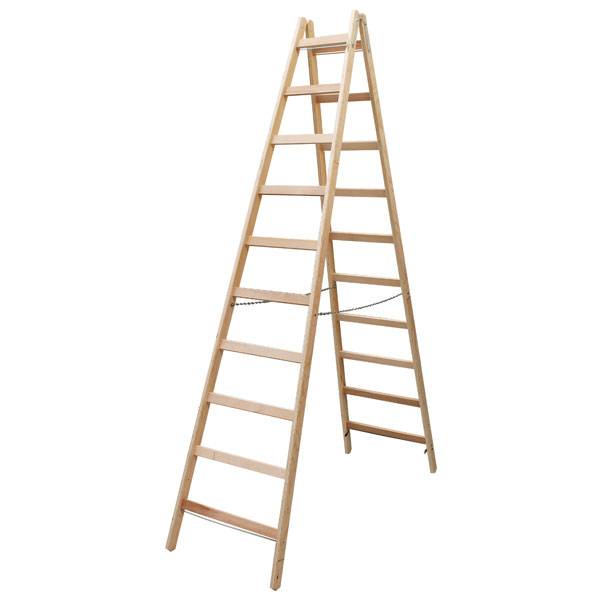 Sprossen-DoppelLeiter, (Holz), Arbeitshöhe 3,83 m,Standhöhe 2,6 m, Leiternlänge 2,67 m, Gew. 15 kg