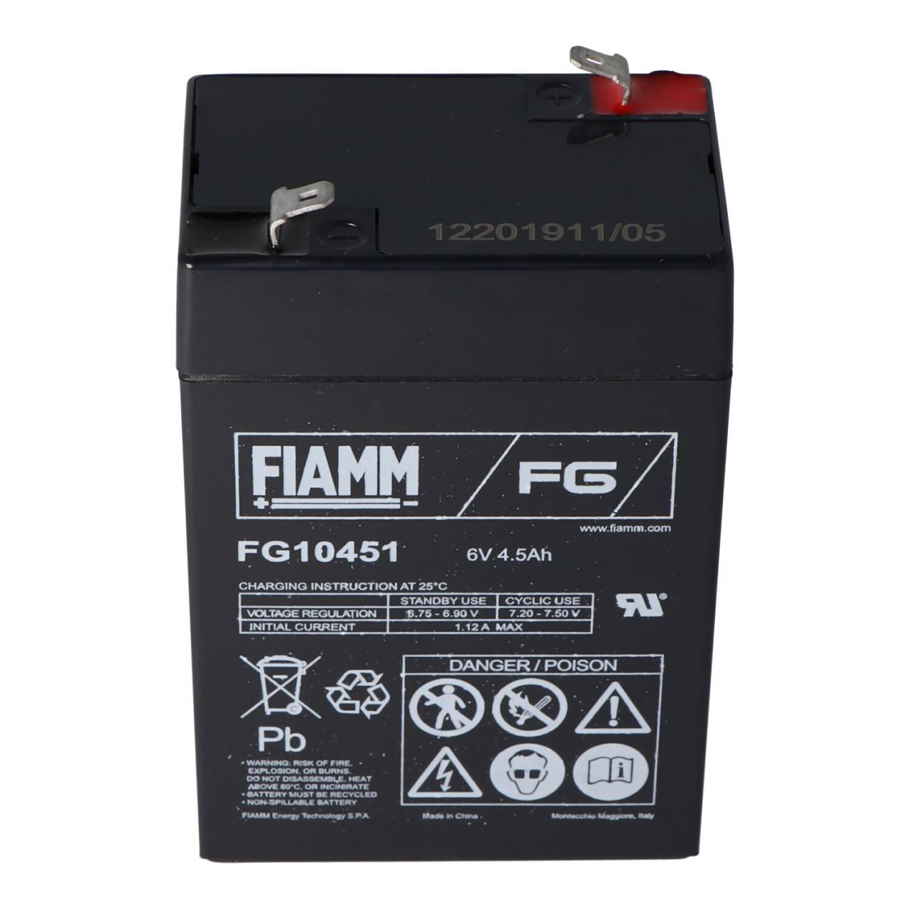 Fiamm FG10451 Blei Akku 6 Volt 4,5Ah 3FM4.5, passend für Leoch DJW6-4.0